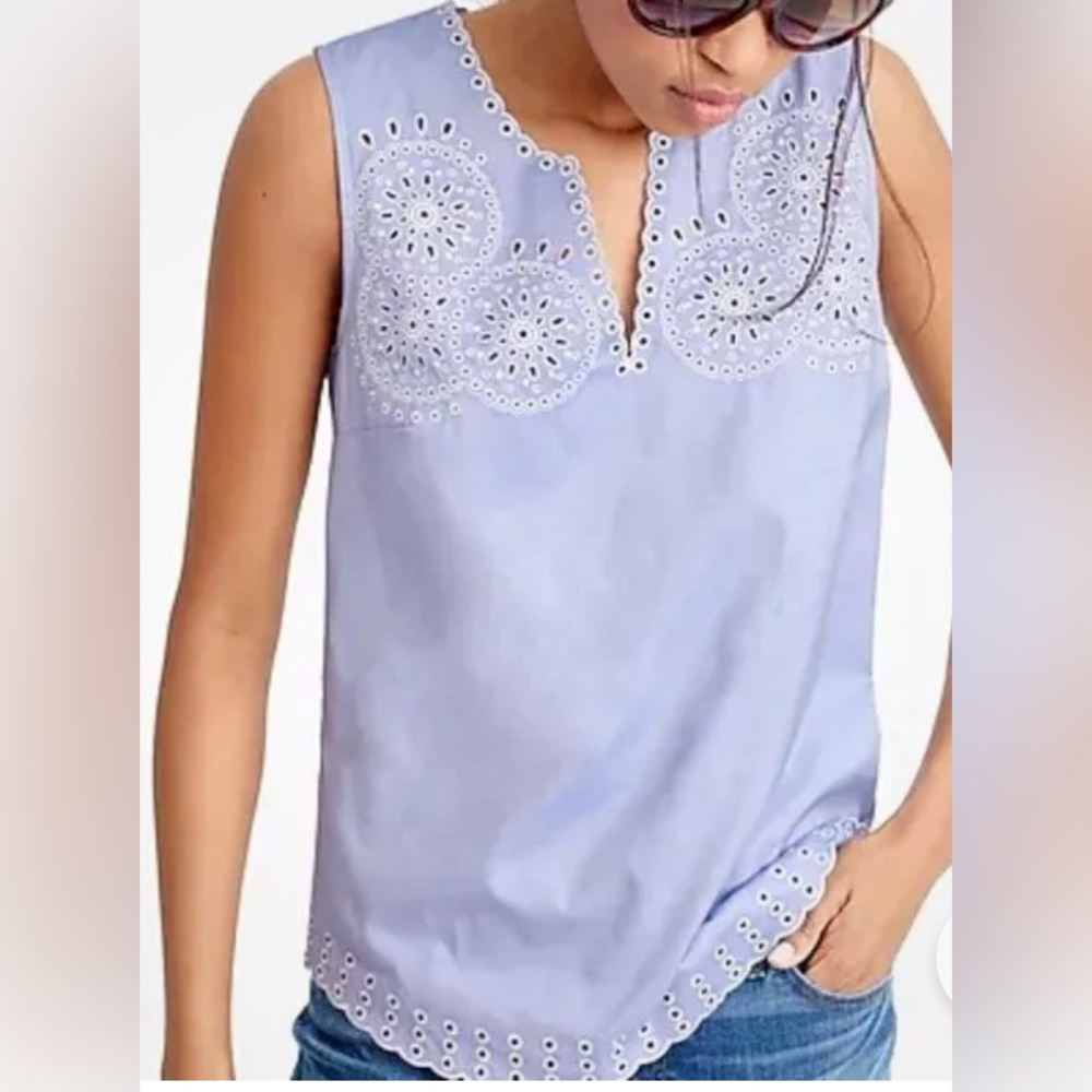 JCrew Scalloped Chambray Eyelet Sleeveless top, blue, sleeveless top, size 2
